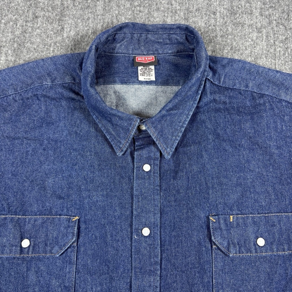 Red Kap Mens 4XL Denim Work Shirt Blue Pearl Snap Long Sleeve Western